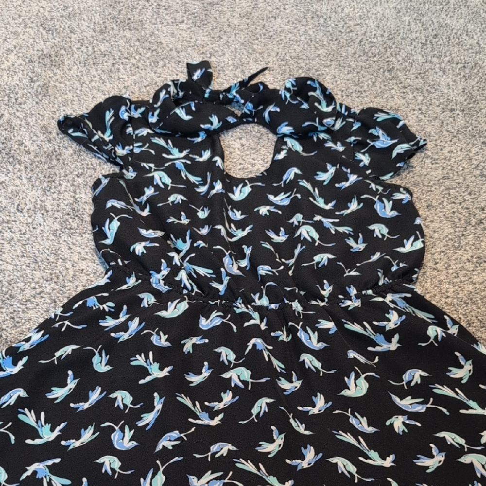 LC Lauren Conrad Black Dress with Blue & Mint Bird Print